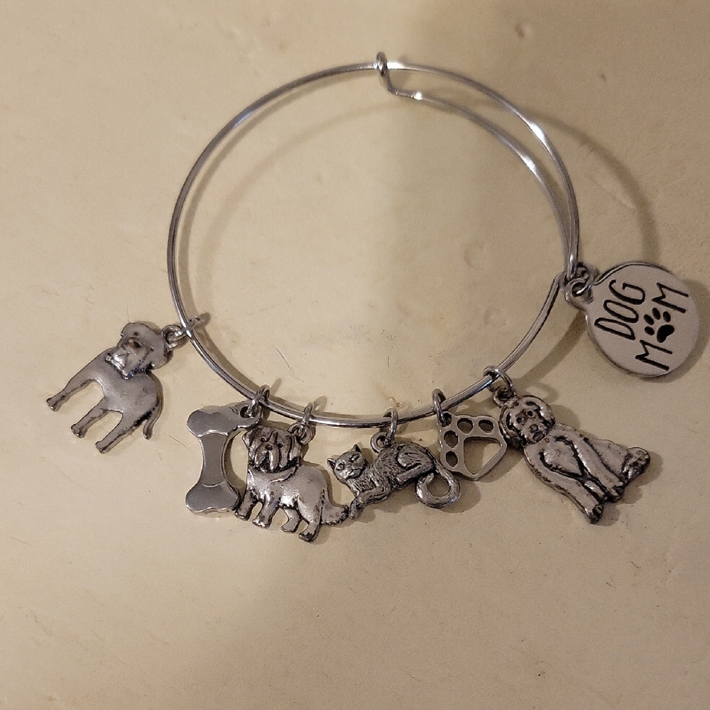 Dog Mom Silver Charm Bracelet